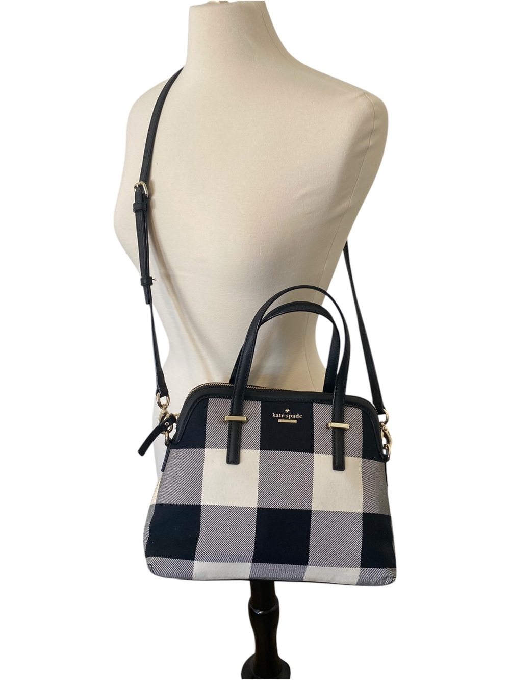 Kate Spade Cedar Street Plaid Maise Satchel Black White Buffalo Check